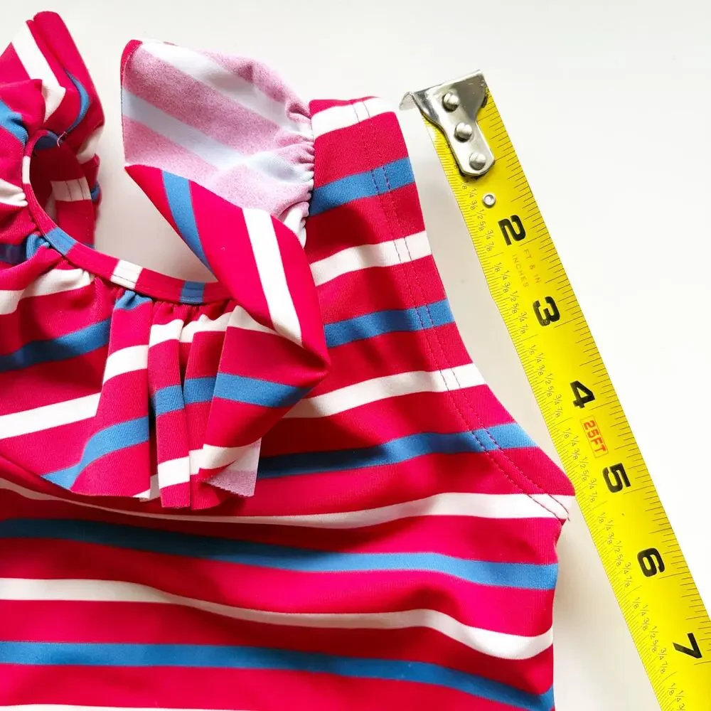 Hanna Andersson Red White Blue Striped 2T Ruffle Swim Suit Sun Protectant